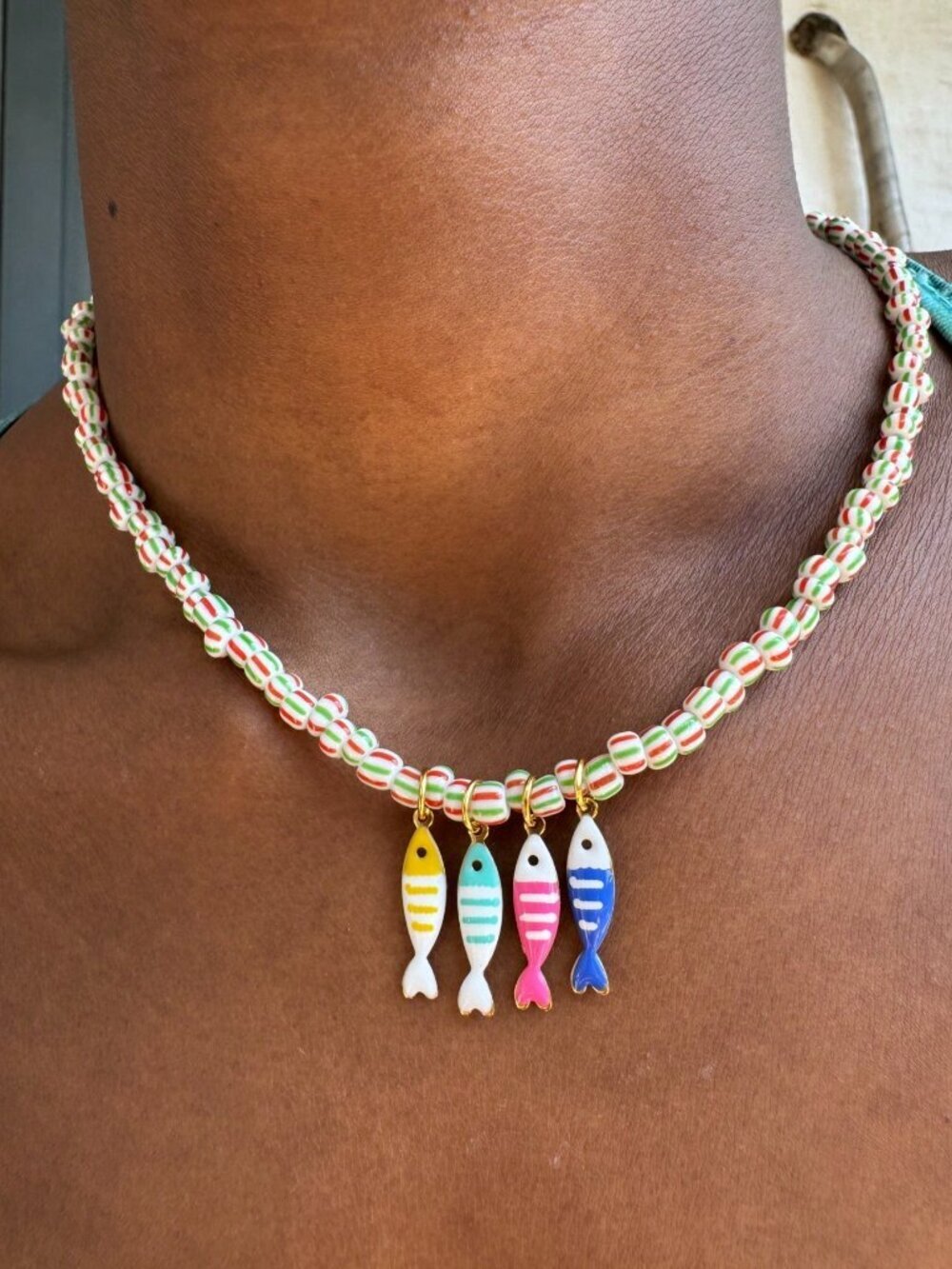 Boho Women's Colorful Fish Pendant Beaded  Chain Necklace
